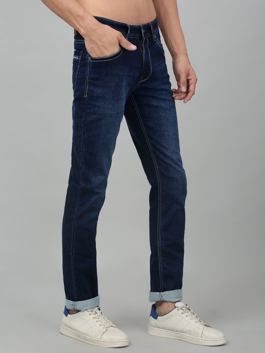Denim Jeans for Men l Breathable & Soft with Color Fastness Ultra Narrow Fit Cotton Fabric Solid Pattern Button Closure