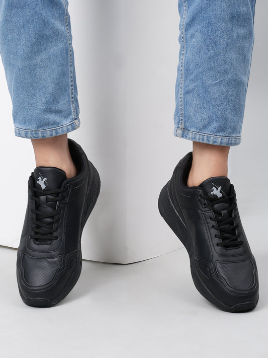 Men Lace-Up Black Casual Sneakers