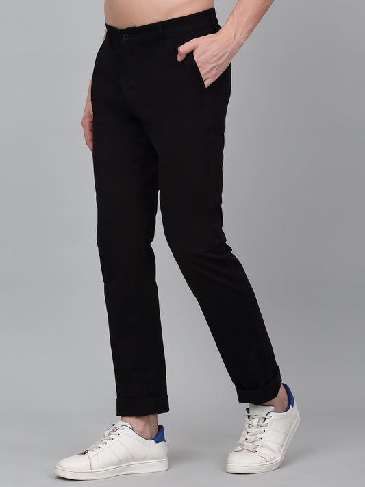 Men's Black Solid Non-Pleated Casual Trouser