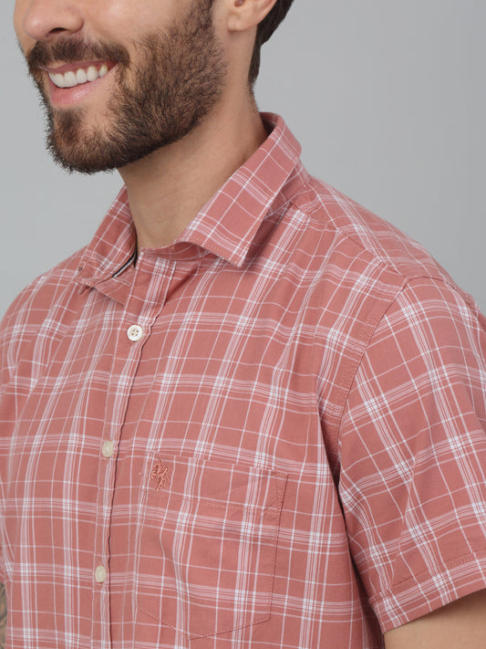 Men's Red Casual Medium Checks Half sleeve Shirt