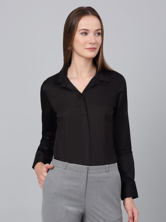 Women's Black Solid Formal Shirt