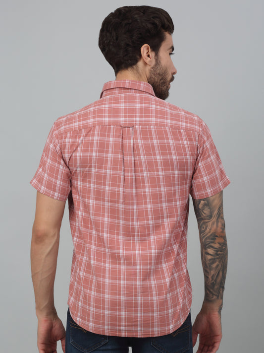 Men's Red Casual Medium Checks Half sleeve Shirt