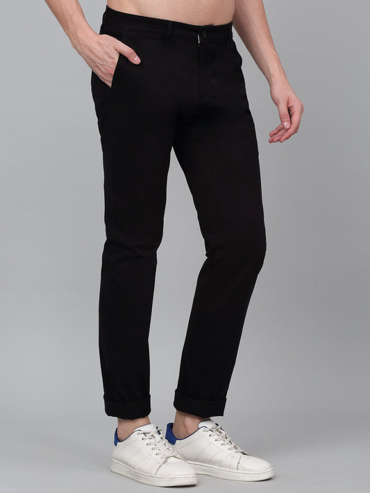 Men's Black Solid Non-Pleated Casual Trouser