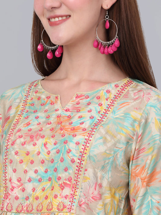 Women's Multi Floral Print Kurti Plazzo Dupatta Set