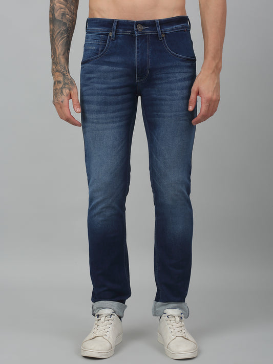 Denim Jeans for Men l Breathable & Soft with Color Fastness Ultra Narrow Fit Cotton Fabric Solid Pattern Button Closure