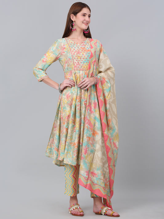 Women's Multi Floral Print Kurti Plazzo Dupatta Set
