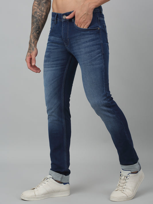 Denim Jeans for Men l Breathable & Soft with Color Fastness Ultra Narrow Fit Cotton Fabric Solid Pattern Button Closure