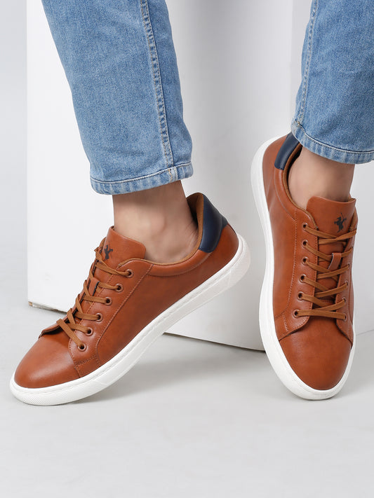 Men Lace-Up Tan Casual Sneakers