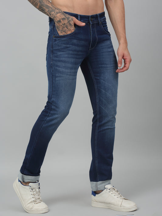 Denim Jeans for Men l Breathable & Soft with Color Fastness Ultra Narrow Fit Cotton Fabric Solid Pattern Button Closure