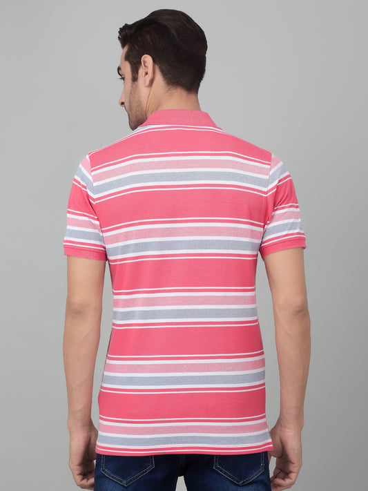 T-Shirt for Men | Breathable & Soft with Color Fastness Regular Fit Polo Neck Poly Cotton Fabric Striped Pattern
