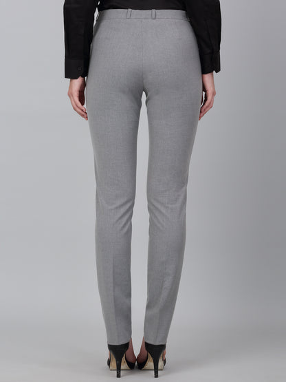 Women's Grey Solid Non-Pleated Formal Trouser