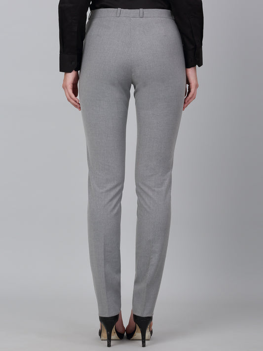 Women's Grey Solid Non-Pleated Formal Trouser