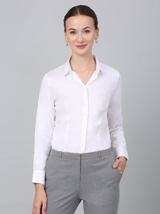 Women's White Solid Formal Shirt