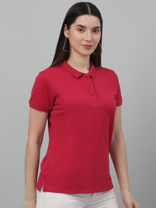 Women's Casual Regular Short Sleeve Pink Polo neck  T-Shirt