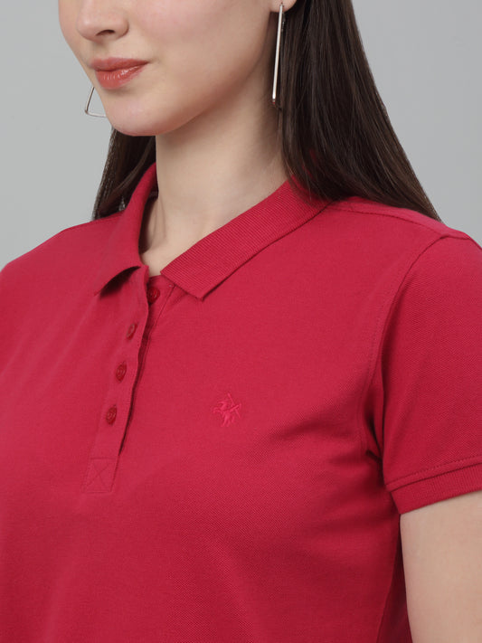 Women's Casual Regular Short Sleeve Pink Polo neck  T-Shirt