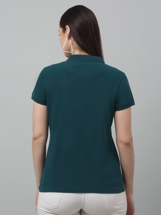 Women's Casual Regular Short Sleeve Teal Polo neck  T-Shirt