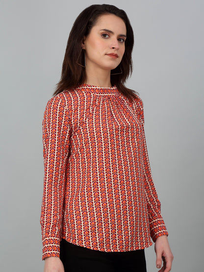 Women's Casual  Multi Color Geometric Print Band Collar Tunic