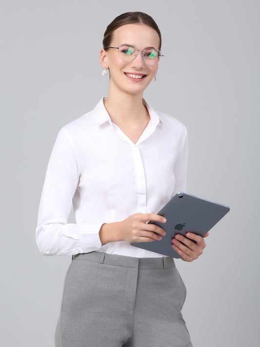 Women's White Solid Formal Shirt