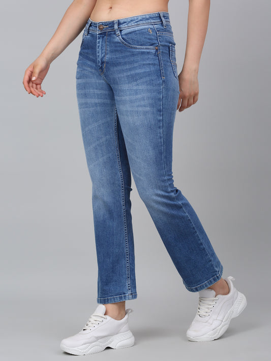Women's Blue Solid Bootcut Stretchable Jeans