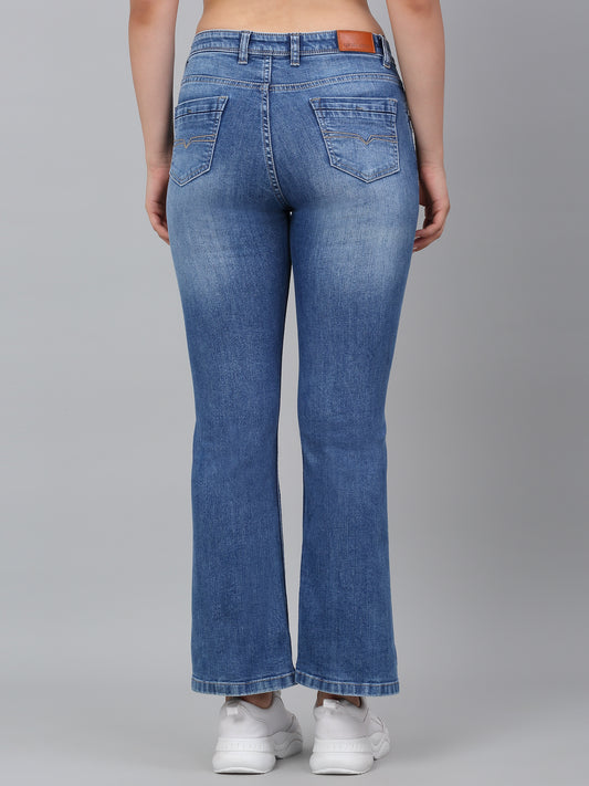 Women's Blue Solid Bootcut Stretchable Jeans