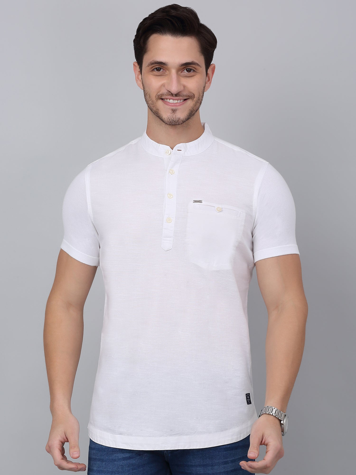 Men's White Casual Plain Half sleeve Shirt Kurta – Cantabil