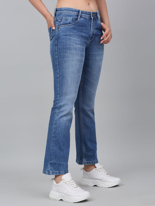Women's Blue Solid Bootcut Stretchable Jeans