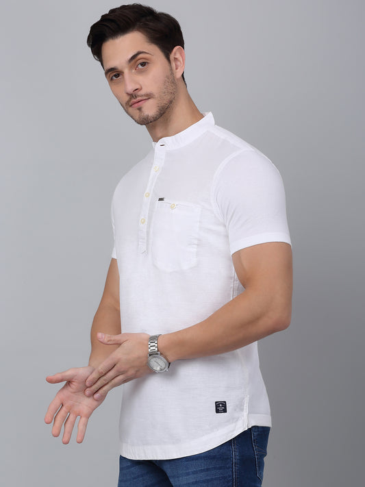 Men's White Casual Plain Half sleeve Shirt Kurta