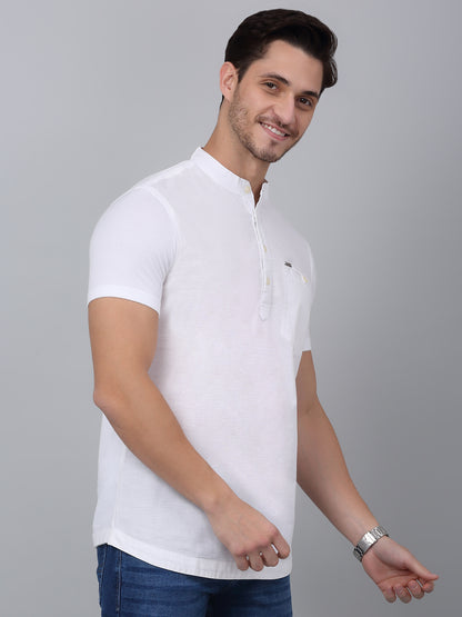 Men's White Casual Plain Half sleeve Shirt Kurta