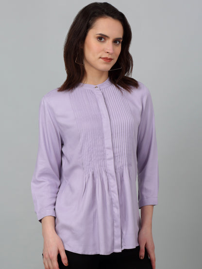 Women's Casual  Lilac Solid Mandarin Collar Tunic