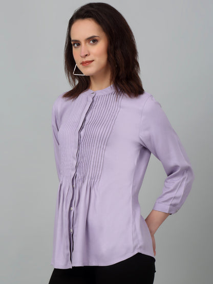 Women's Casual  Lilac Solid Mandarin Collar Tunic