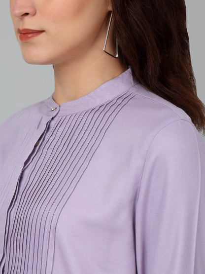 Women's Casual  Lilac Solid Mandarin Collar Tunic