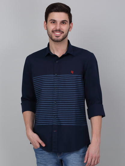 Casual Shirt for Men | Breathable & Soft with Color Fastness Regular Fit Spread Collar Neck Cotton Fabric Striped Pattern
