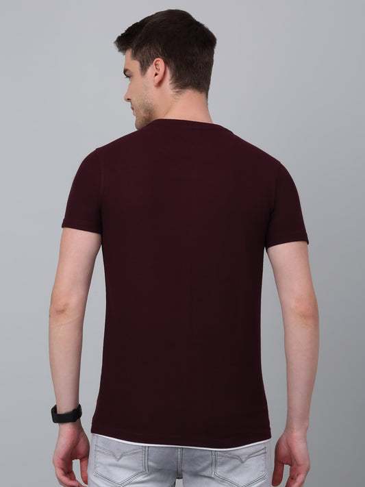 Men's Wine Regular Fit Solid Half Sleeve Casual T-Shirt