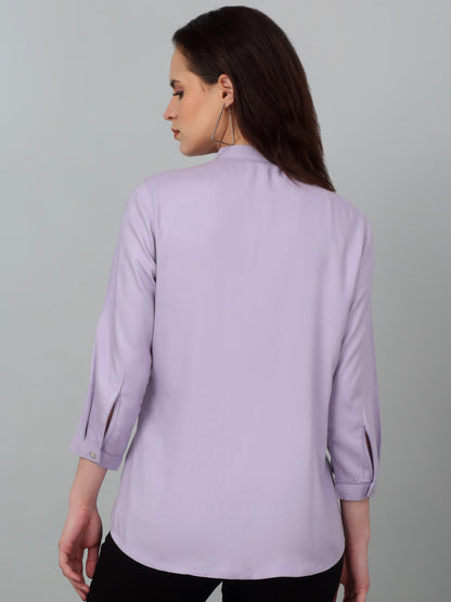 Women's Casual  Lilac Solid Mandarin Collar Tunic