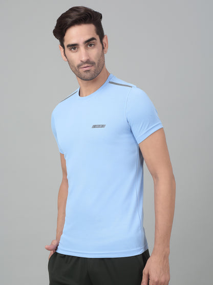 Men's Sky Blue Round neck Half Sleeve T-Shirt with reflective prints