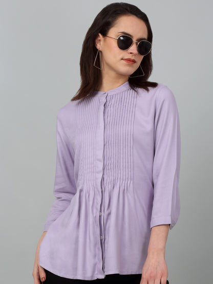 Women's Casual  Lilac Solid Mandarin Collar Tunic