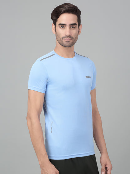 Men's Sky Blue Round neck Half Sleeve T-Shirt with reflective prints