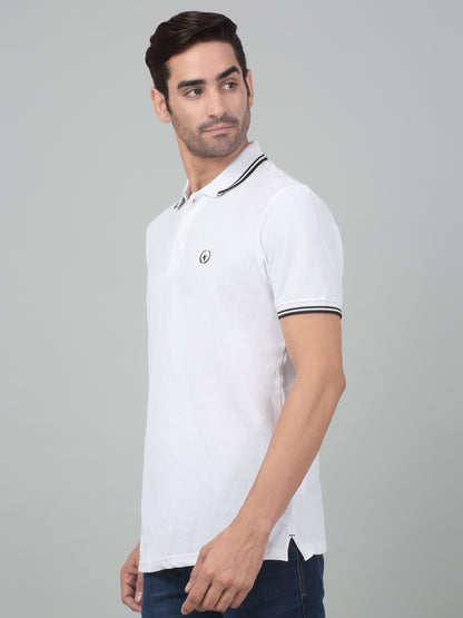 Men's White  Polo neck Half Sleeve T-Shirt