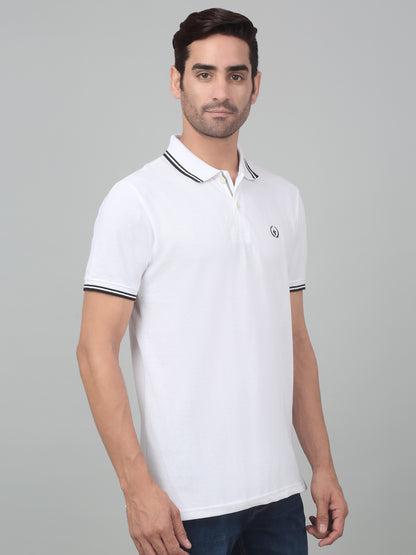 Men's White  Polo neck Half Sleeve T-Shirt