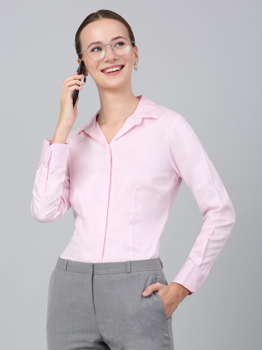 Women's Pink Solid Formal Shirt