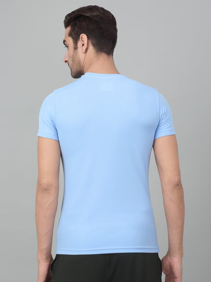 Men's Sky Blue Round neck Half Sleeve T-Shirt with reflective prints