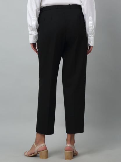 Women's Formal Flat Front Black Full length High rise Trousers