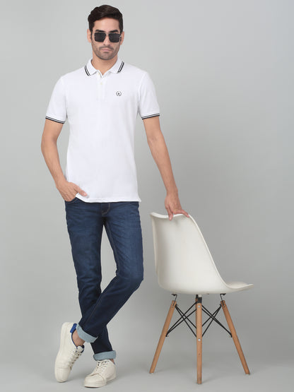 Men's White  Polo neck Half Sleeve T-Shirt