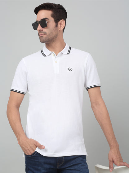 Men's White  Polo neck Half Sleeve T-Shirt