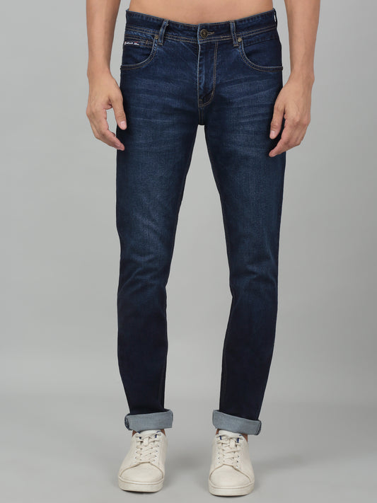 Denim Jeans for Men l Breathable & Soft with Color Fastness Ultra Narrow Fit Cotton Fabric Solid Pattern Button Closure
