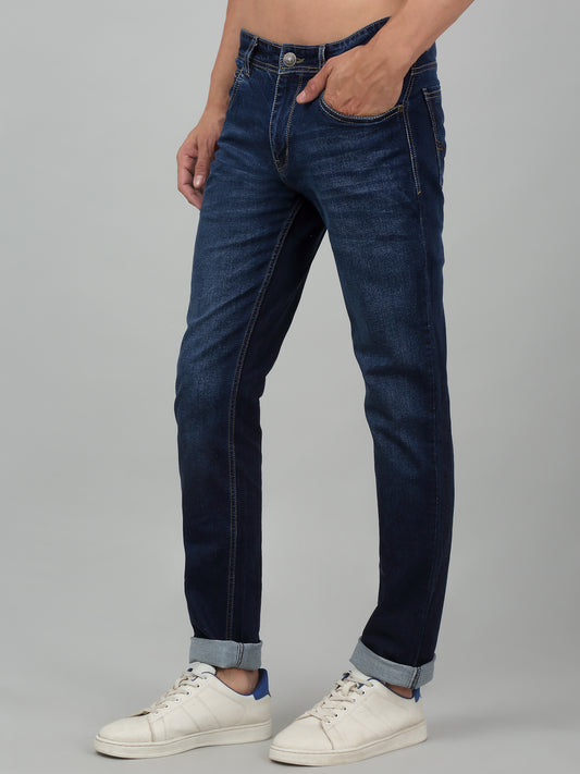 Denim Jeans for Men l Breathable & Soft with Color Fastness Ultra Narrow Fit Cotton Fabric Solid Pattern Button Closure