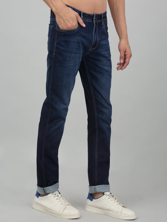 Denim Jeans for Men l Breathable & Soft with Color Fastness Ultra Narrow Fit Cotton Fabric Solid Pattern Button Closure