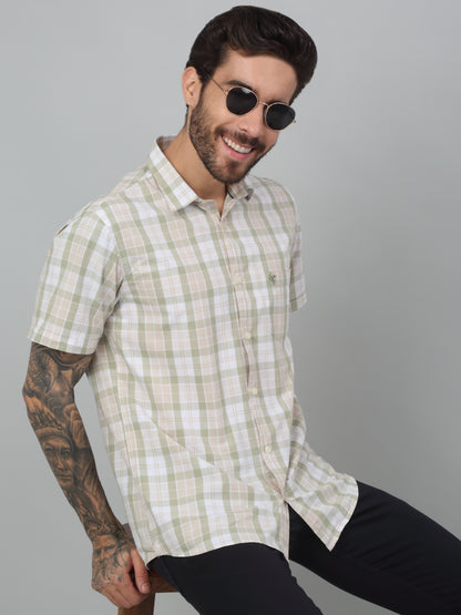 Men's Olive Green Casual Big Checks Half sleeve Shirt