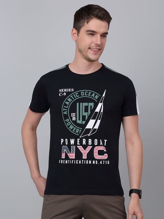 T-Shirt for Men | Breathable & Soft with Color Fastness Regular Fit Round Neck Poly Cotton Fabric Printed Pattern