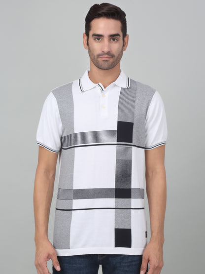 Men's Offwhite Check Polo neck Half Sleeve T-Shirt